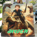 Custom Dinosaur Blankets Personalized Boy Riding Dinosaur Blanket