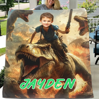 Custom Dinosaur Blankets Personalized Boy Riding Dinosaur Blanket