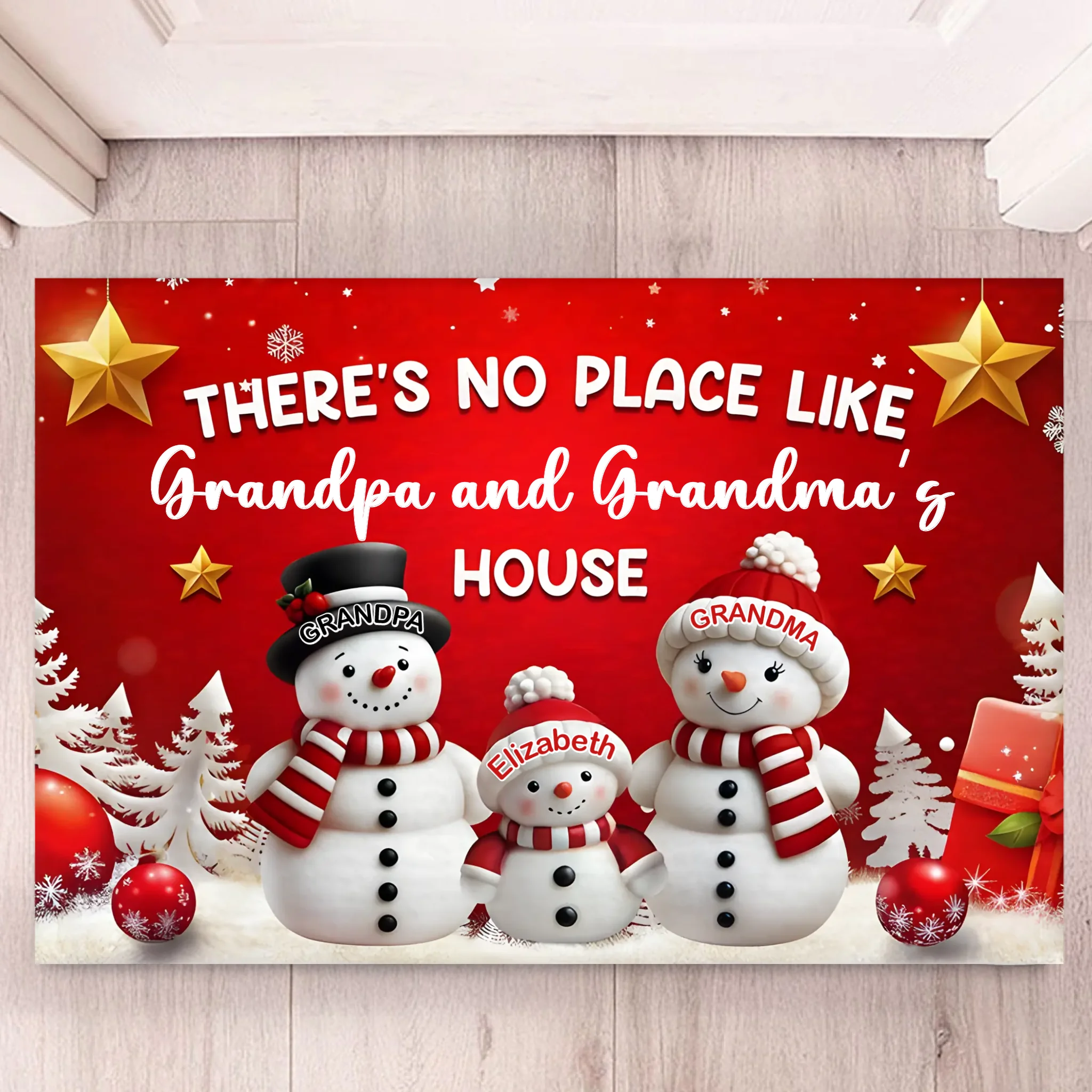 Customized There's No Place Like Grandpa and Grandma's House Floor Mat - Personalized Name Doormat - Christmas Gift For Grandparents