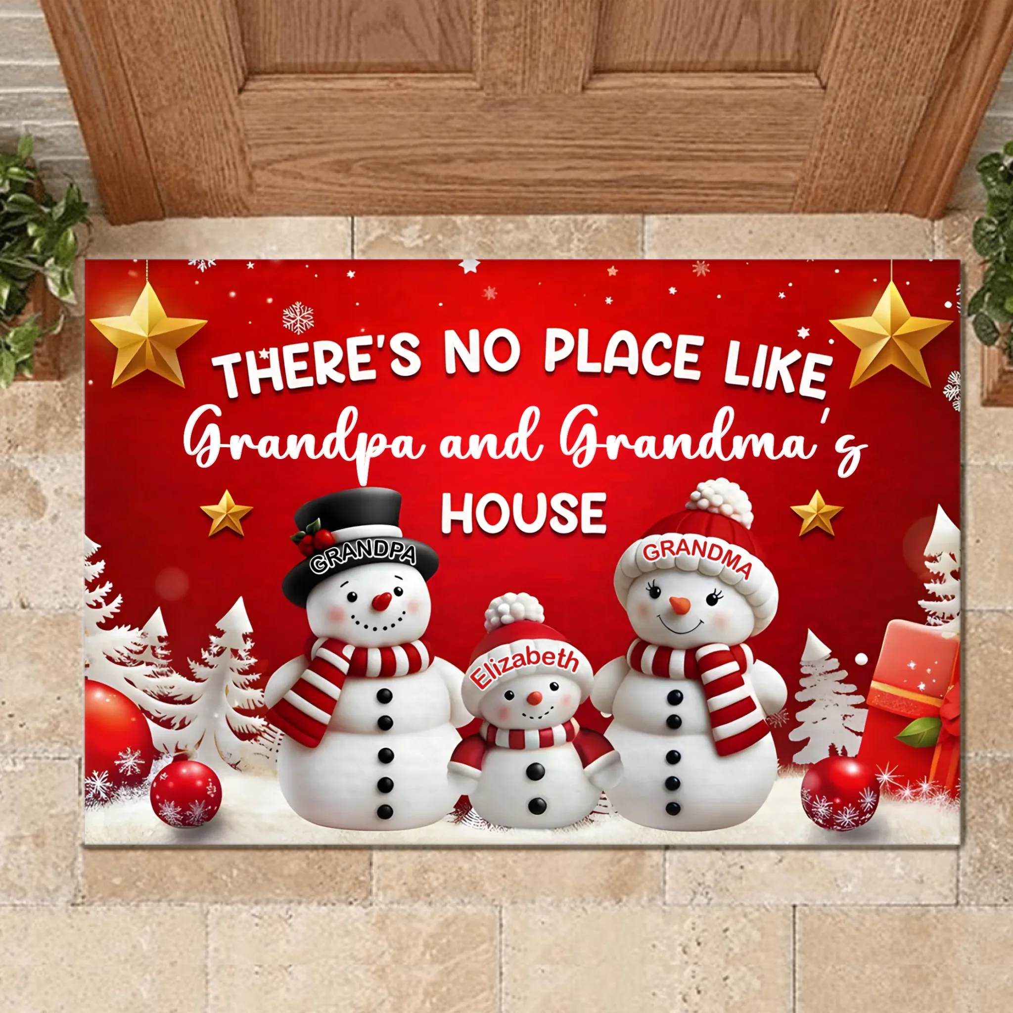 Customized There's No Place Like Grandpa and Grandma's House Floor Mat - Personalized Name Doormat - Christmas Gift For Grandparents