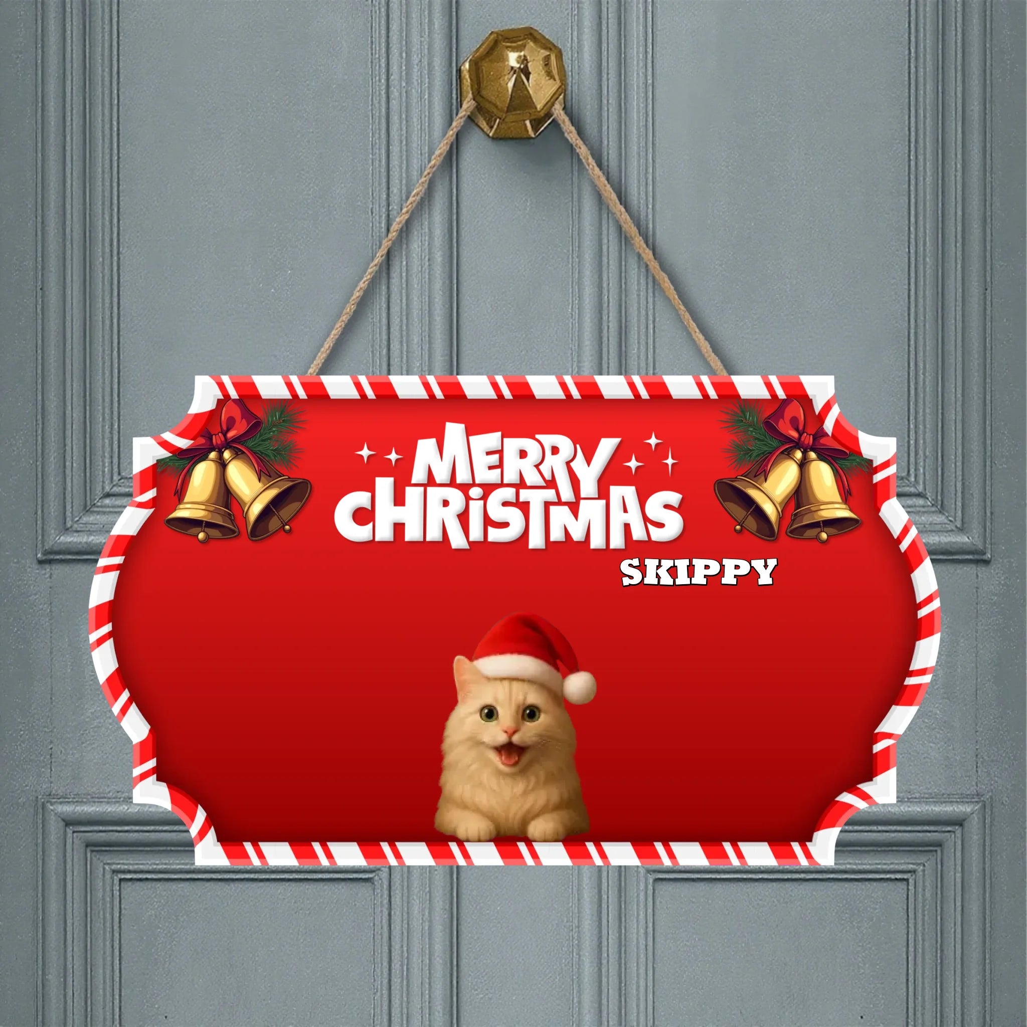 Customized Christmas Pet Wooden Sign - Personalized Cat & Dog And Names - Christmas Decorative Doorplate