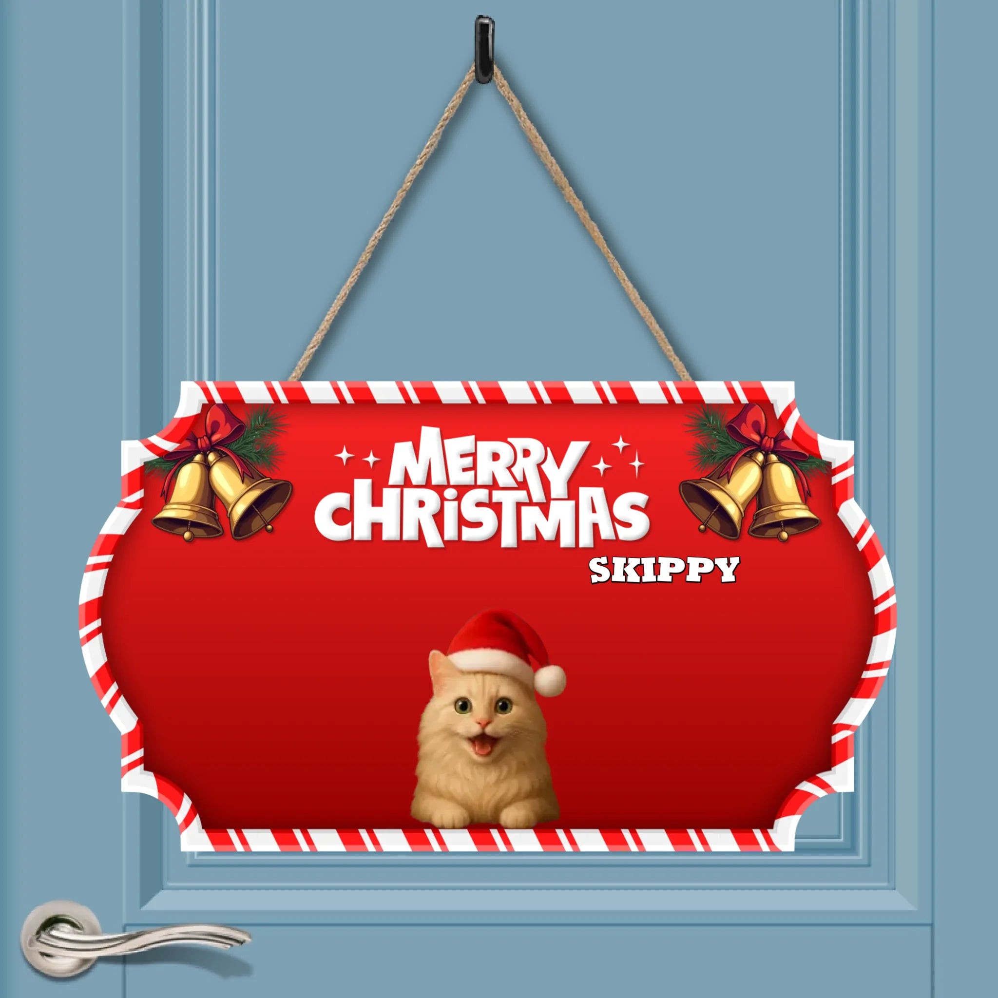 Customized Christmas Pet Wooden Sign - Personalized Cat & Dog And Names - Christmas Decorative Doorplate