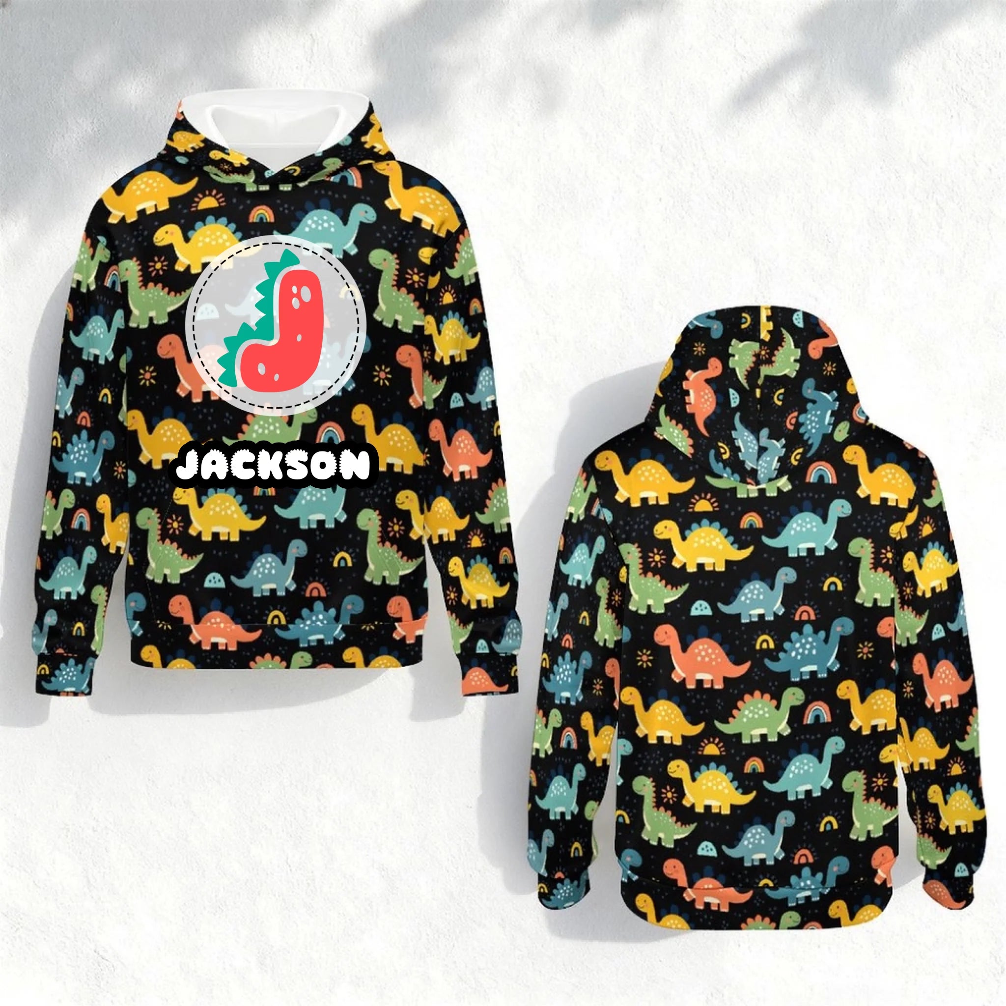 Custom Dinosaur Initial Kid Hoodie – Personalized Dino Letter Sweatshirt – Gift for Kids