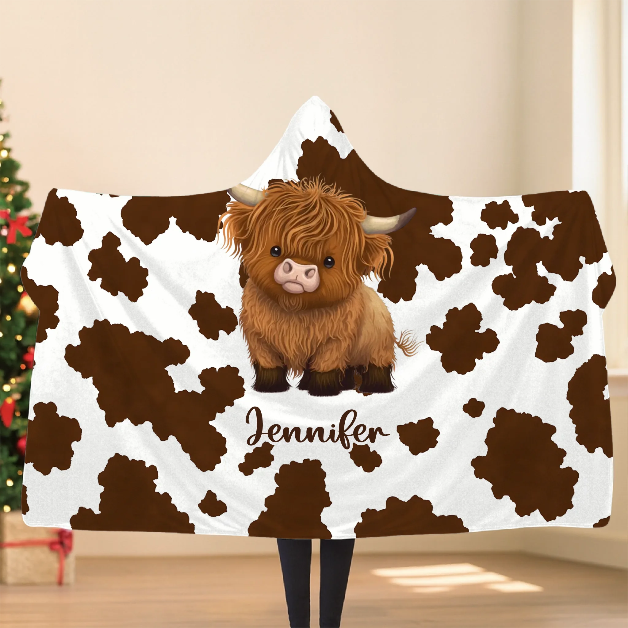 Who Loves Highland Cows -  Personalized Name Highland Cows Hooded Blanket - Gift For Highland Cows Enthusiast, Kids, Children