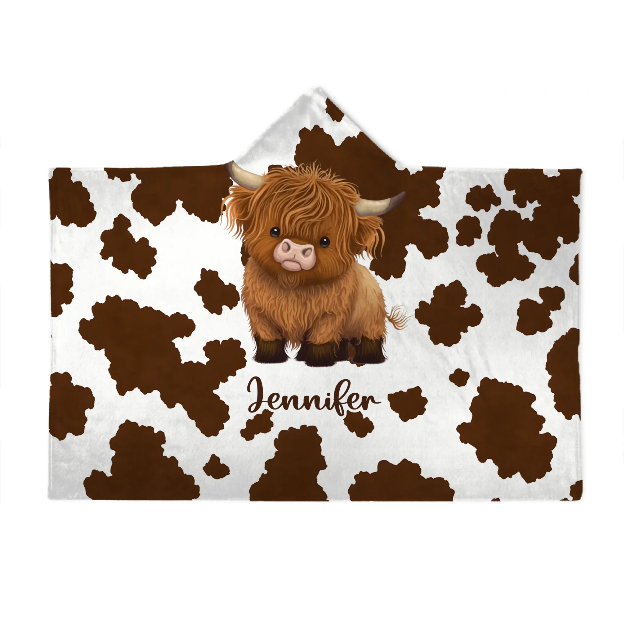 Who Loves Highland Cows -  Personalized Name Highland Cows Hooded Blanket - Gift For Highland Cows Enthusiast, Kids, Children