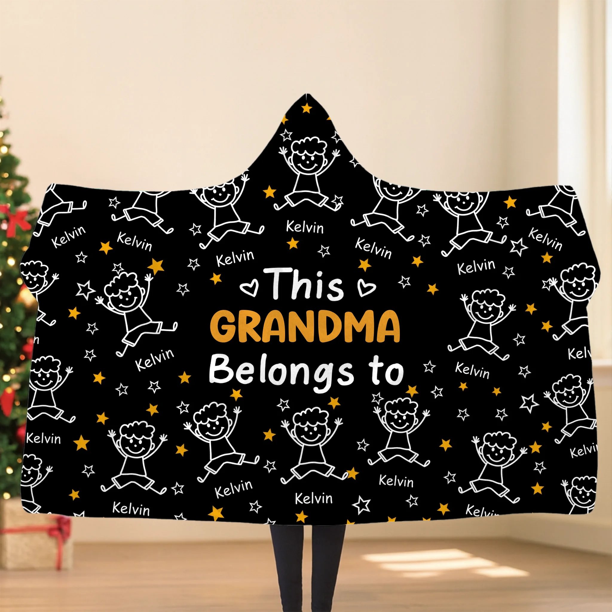 This Grandpa/Grandma Belongs To Kids/Pet - Personalized Name, Character and Title Hooded Blanket - Gift For Grandpa, Grandma