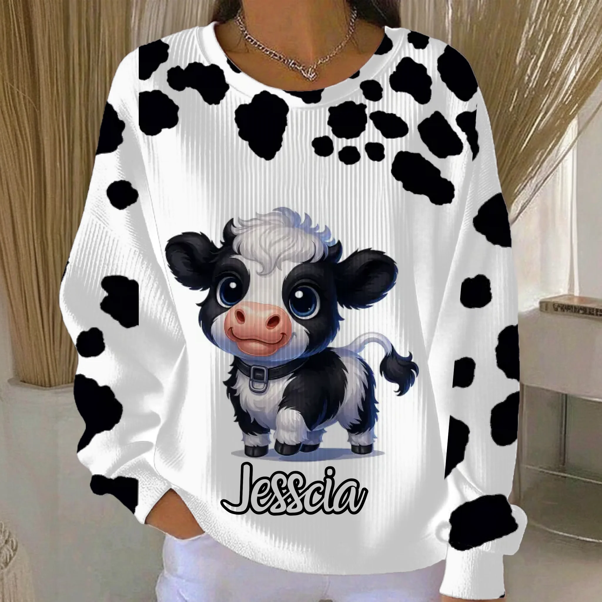 Cozy Spotted Animals Theme Clothing - Personalized Name Sweatshirt - Lovely Gift For Animals Lovers