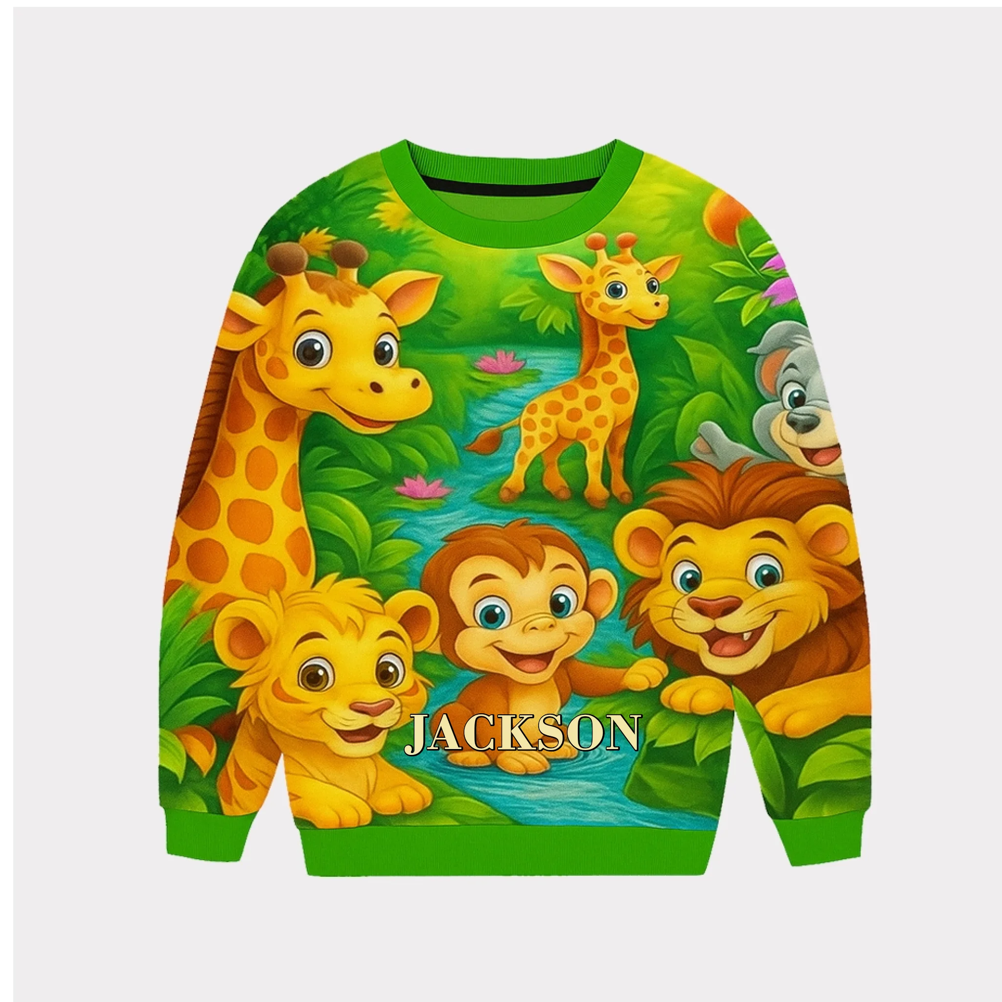 🌳Customized Animal Jungle Children's Sweatshirt - Personalized Name - Gift For Kids & Teens