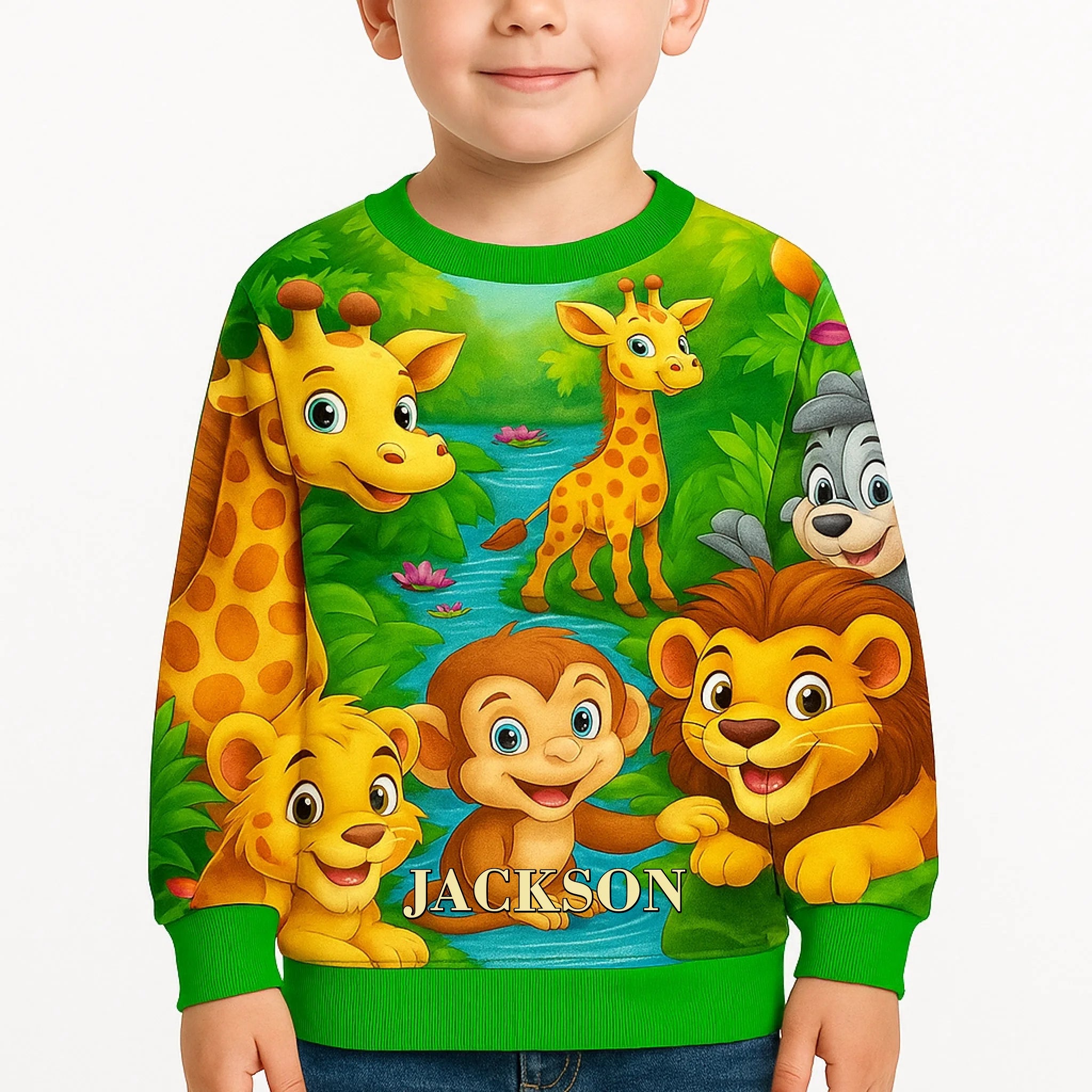 🌳Customized Animal Jungle Children's Sweatshirt - Personalized Name - Gift For Kids & Teens