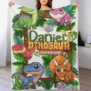 Custom Dinosaur Adventure Blanket – Personalized Jungle Dino Throw – Gift for Boys