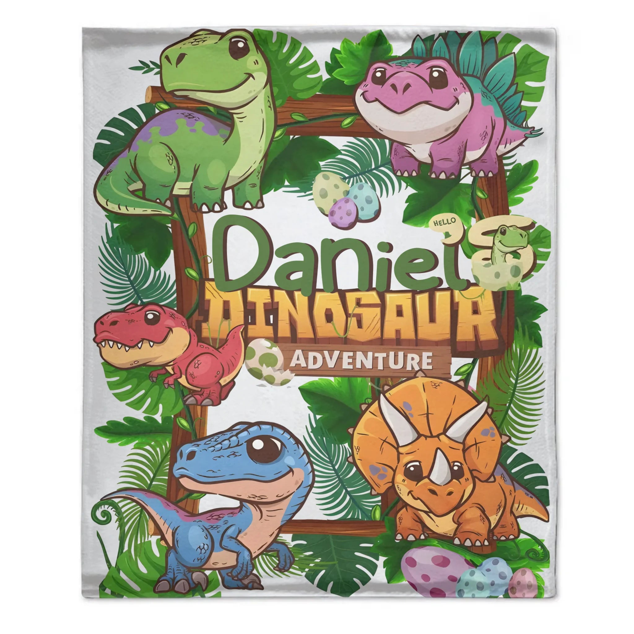 Custom Dinosaur Adventure Blanket – Personalized Jungle Dino Throw – Gift for Boys