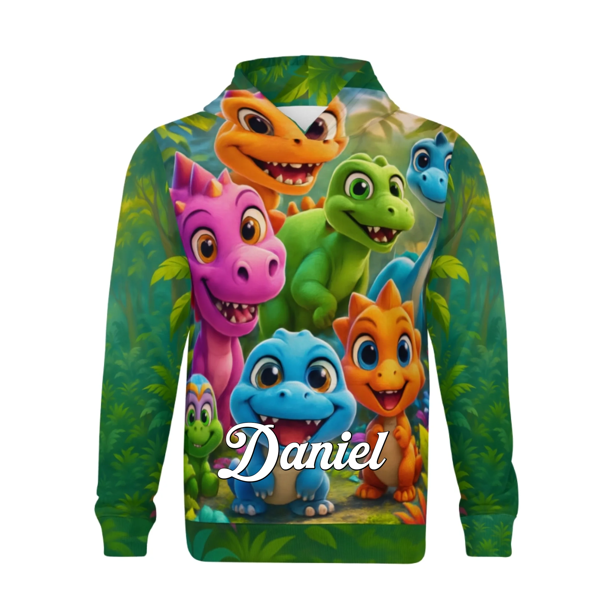 Custom Colorful Dinosaur World Kid Hoodie – Personalized Name Clothing – Gift for Kids & Teens, Dinosaur Lovers