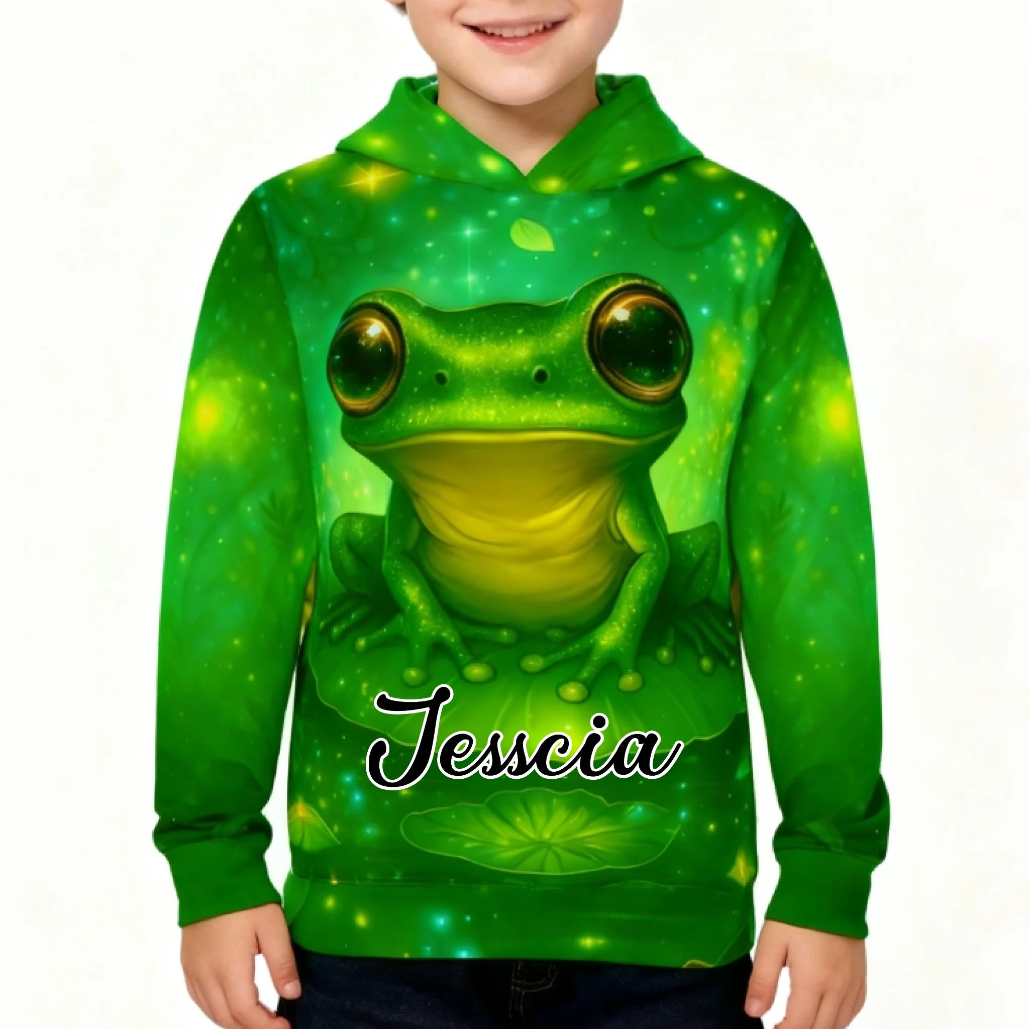 🐸Custom Trippy Frog Kid Hoodie – Personalized Name Clothing – Special Gift for Kids & Teens, Frog Lovers