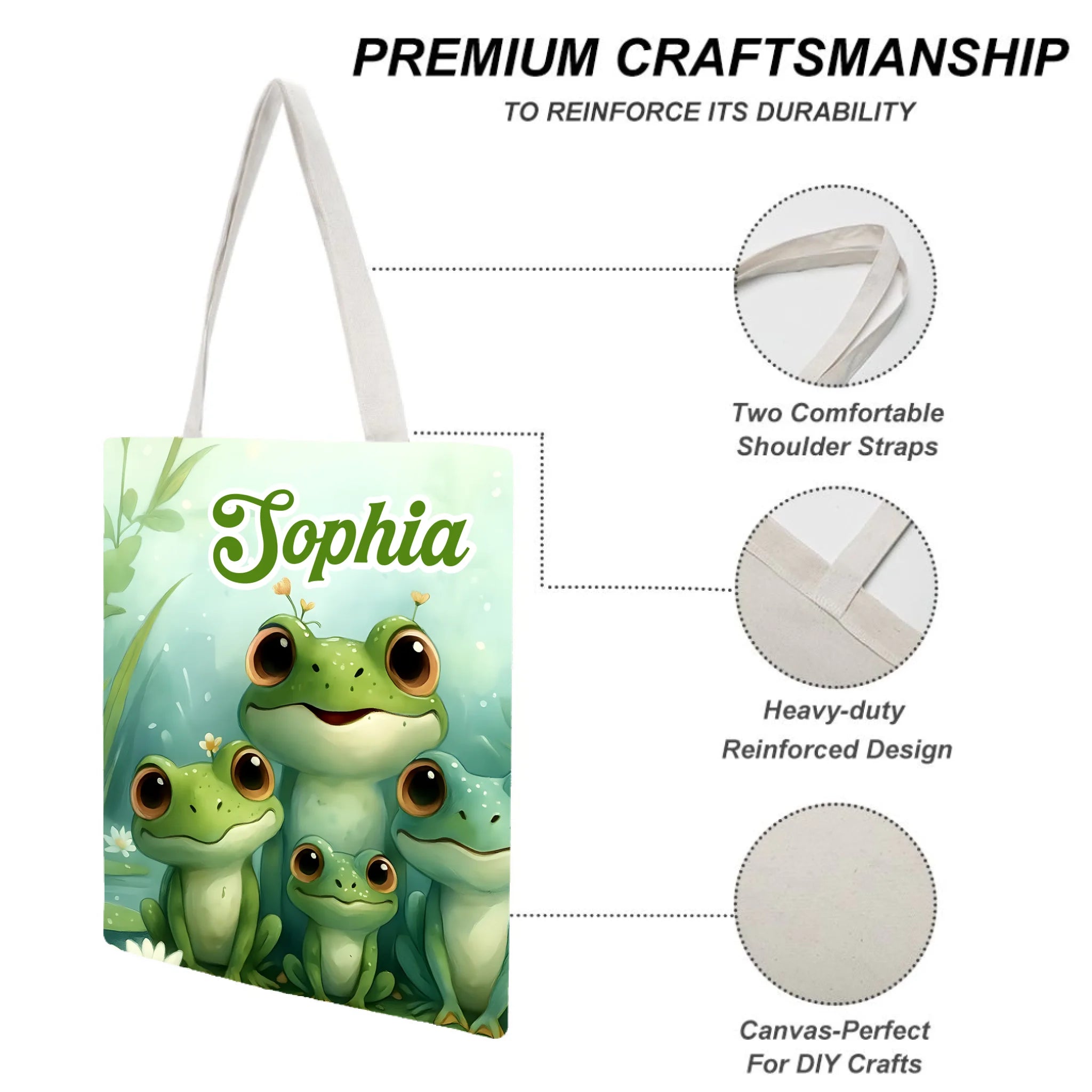 🐸Customized Whimsical Frogs in Lotus Pond Canvas Bag - Personalized Name - A Gift For Frog Lovers