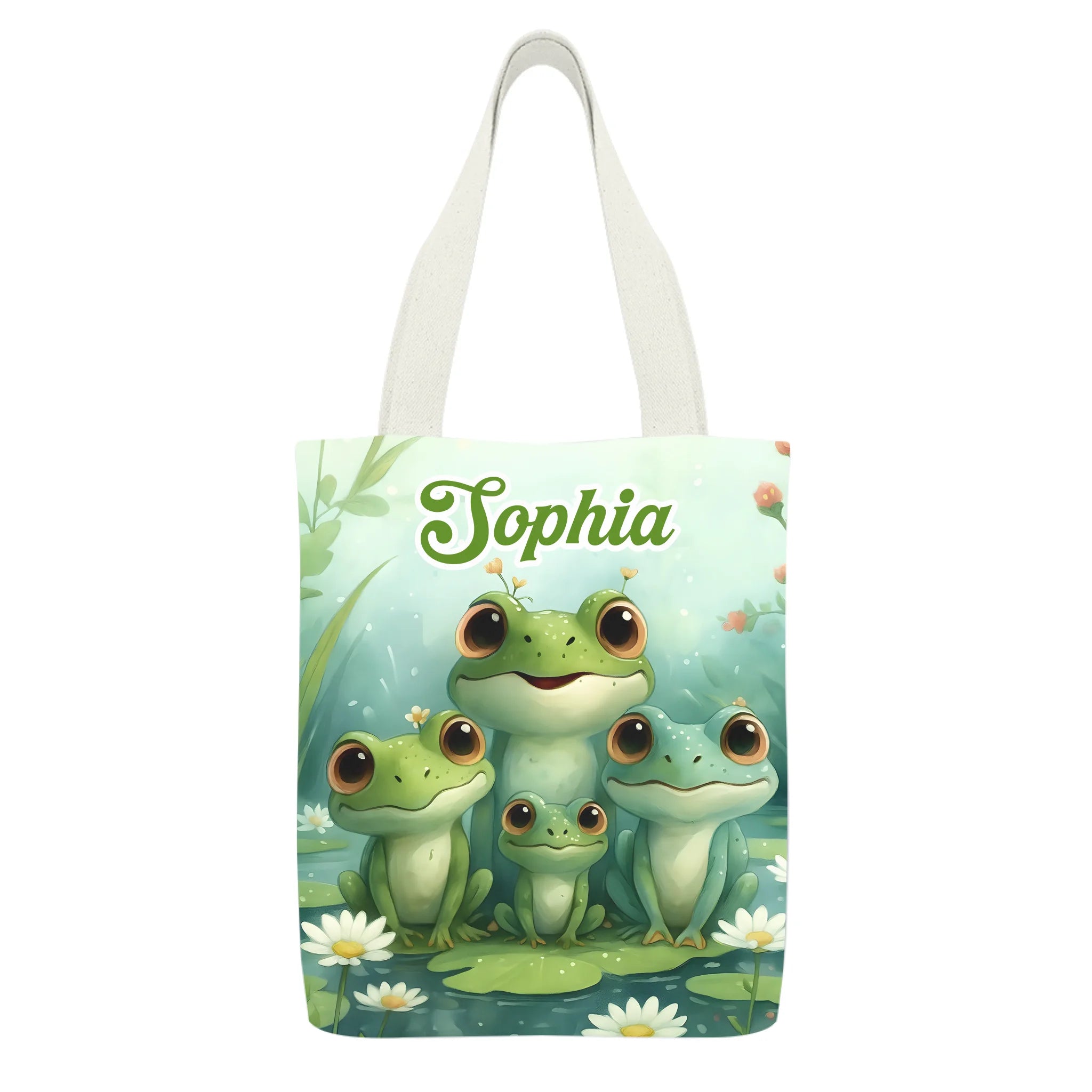 🐸Customized Whimsical Frogs in Lotus Pond Canvas Bag - Personalized Name - A Gift For Frog Lovers