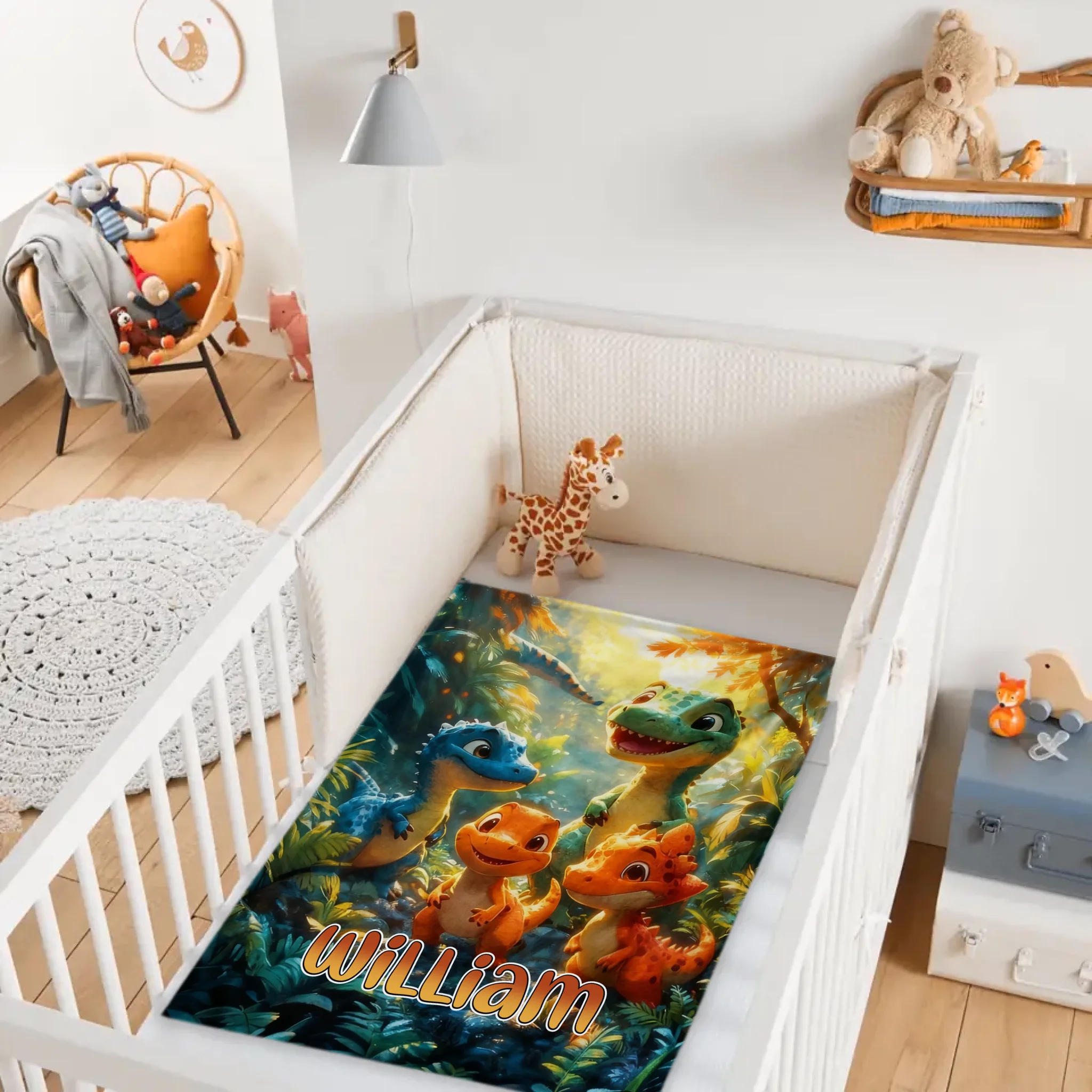 Personalized Dino Friends Blanket – Custom Name Baby Dinosaur Playtime Throw – Gift for Boys & Girls