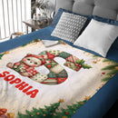 Custom Cute Baby Animal Alphabet Blanket – Personalized Animal And Initial Letter – Christmas Gift for Kids & Teens