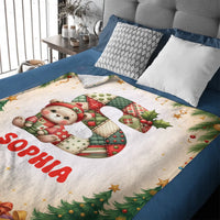 Custom Cute Baby Animal Alphabet Blanket – Personalized Animal And Initial Letter – Christmas Gift for Kids & Teens