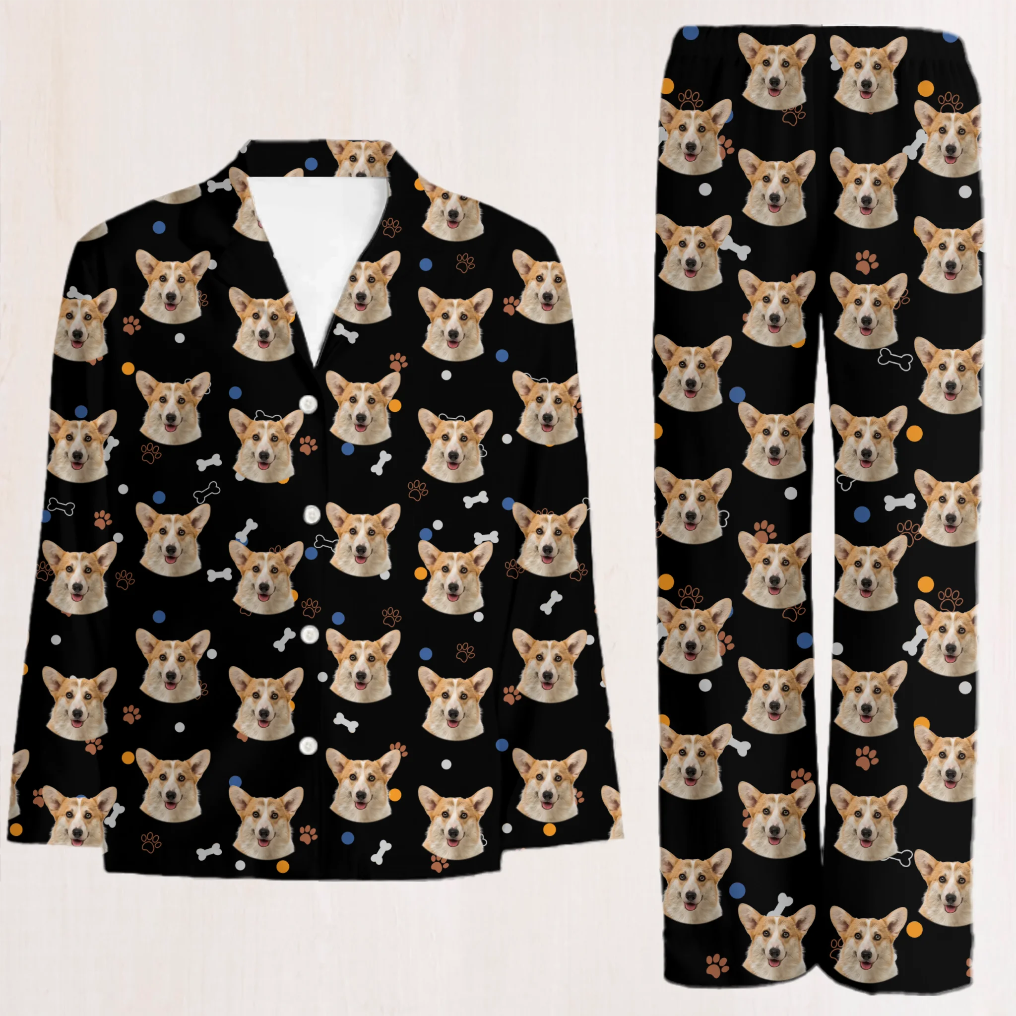 Customized Photo Funny Dog/Cat Face Pajama Set - Personalized Color and Photos - Gift For Pet Owners, Pet Lovers