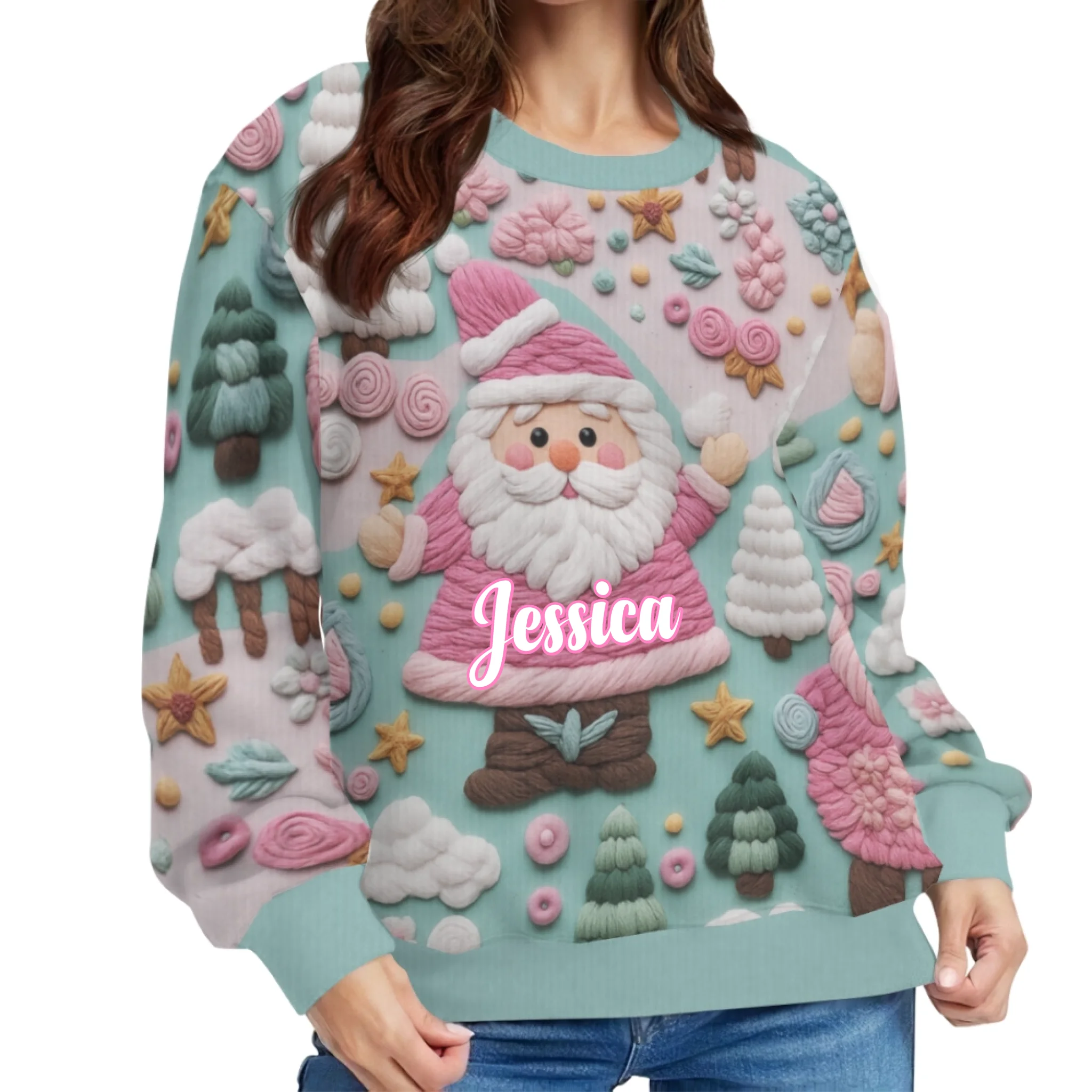 🎄Custom Merry Pastel Santa Sweater – Personalized Name Unisex Clothing – Christmas Gift for Couple, Her/Him