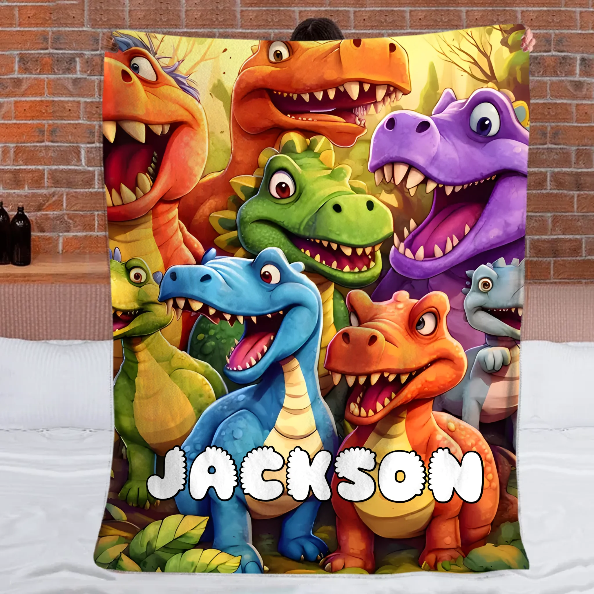 Customized Cute Dinosaur Blanket - Personalized Name - Gift For Kids, Children-SDG