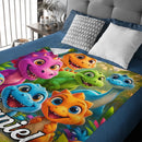Custom Colorful Dinosaur World Blanket – Personalized Name – Gift for Kids & Teens