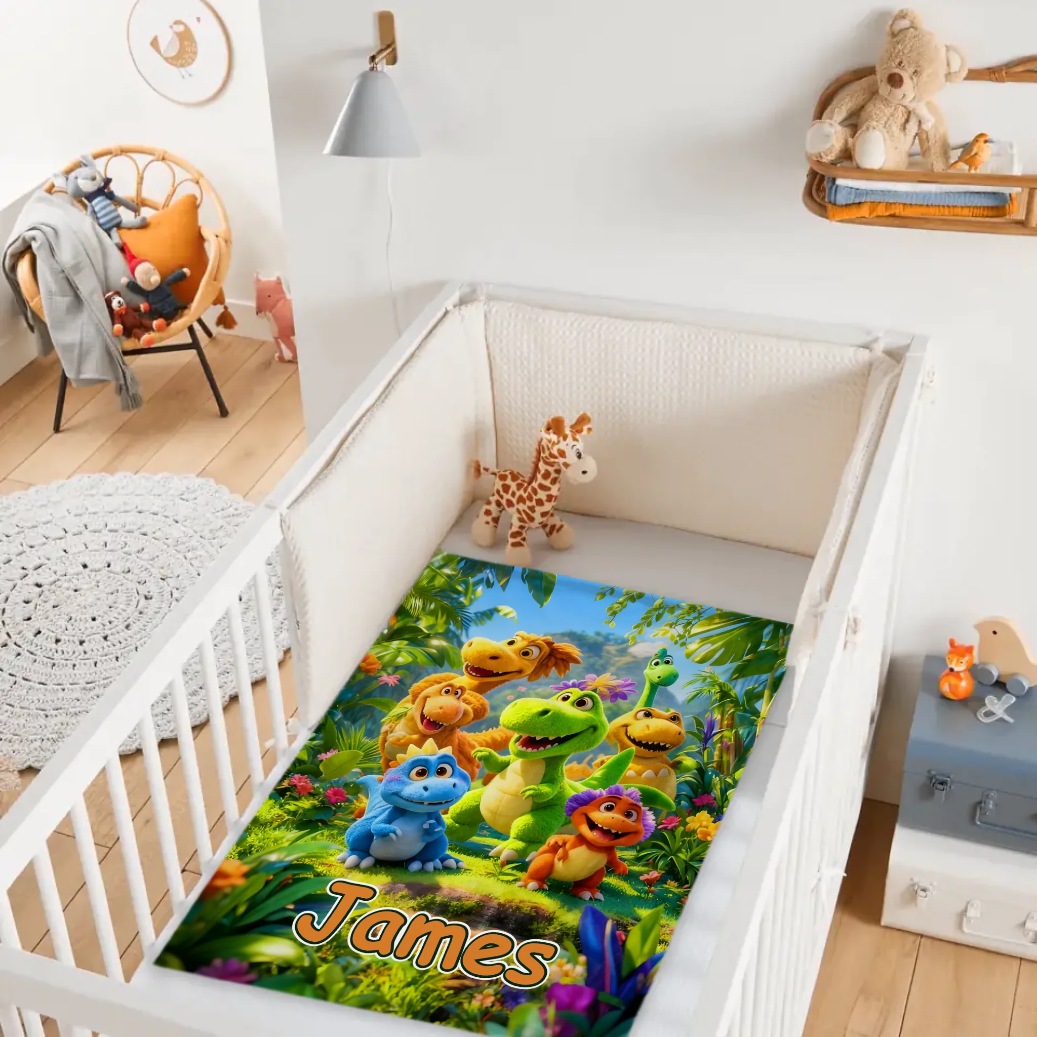 Custom Cute Dinosaur Blanket – Personalized Dino Family Throw – Gift for Kids