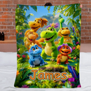 Custom Cute Dinosaur Blanket – Personalized Dino Family Throw – Gift for Kids