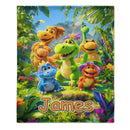Custom Cute Dinosaur Blanket – Personalized Dino Family Throw – Gift for Kids