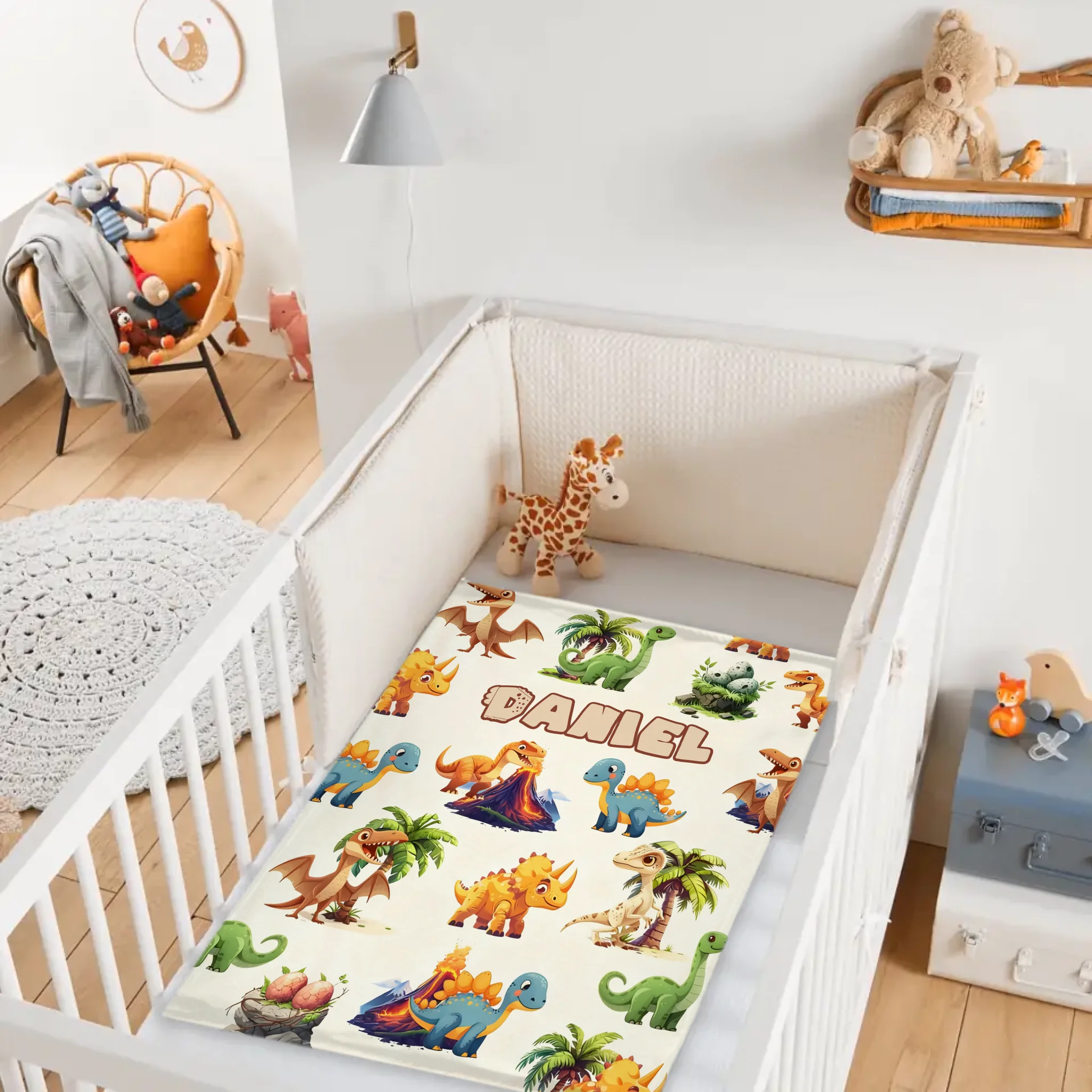 Custom Cartoon Dinosaur Blanket – Personalized Dino Fleece Blanket – Gift for Boys and Girls