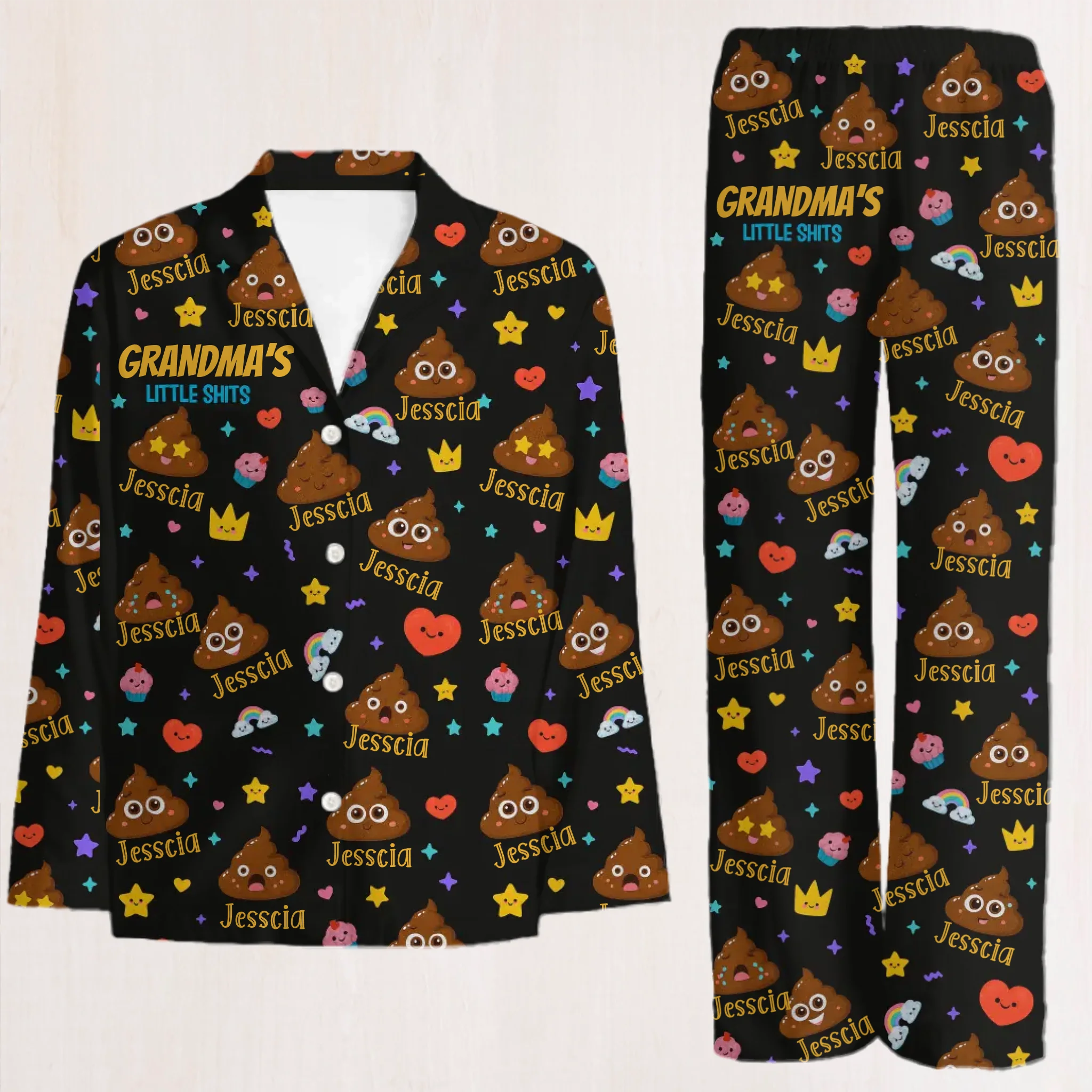 💩Grandpa's Little Shit Custom Pajamas - Personalized Name - Gift For Grandparents, Family