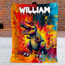 Custom Dinosaur Blanket – Personalized Graffiti T-Rex Throw – Gift for Kids and Teens