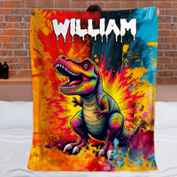 Custom Dinosaur Blanket – Personalized Graffiti T-Rex Throw – Gift for Kids and Teens