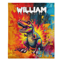 Custom Dinosaur Blanket – Personalized Graffiti T-Rex Throw – Gift for Kids and Teens