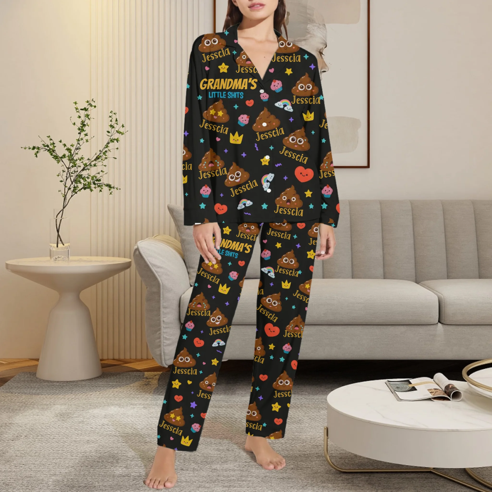 💩Grandpa's Little Shit Custom Pajamas - Personalized Name - Gift For Grandparents, Family