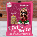 A Girl/Boy & Her/His Cats Has Unbreakable Bond Custom Blanket - Personalized Cartoon Characters - Christmas Gift For Cat Lovers