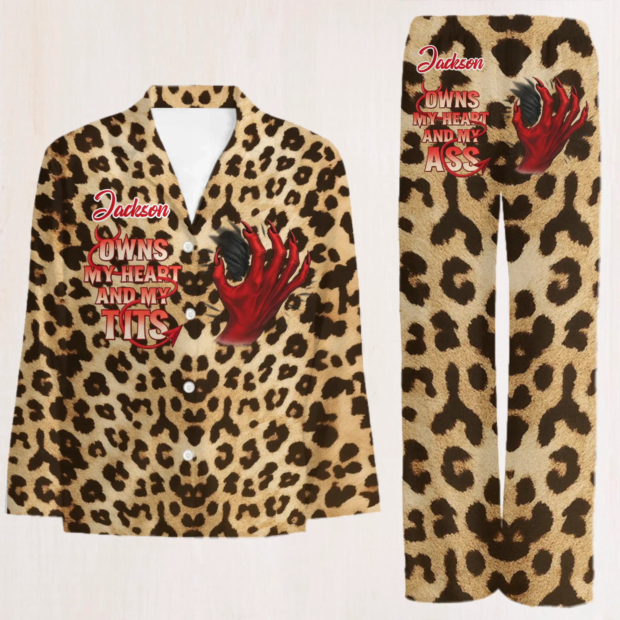 He Owns My Heart And My Ass/Tits Custom Pajamas - Personalized Color and Name – Christmas Gift For Couple, Family copy