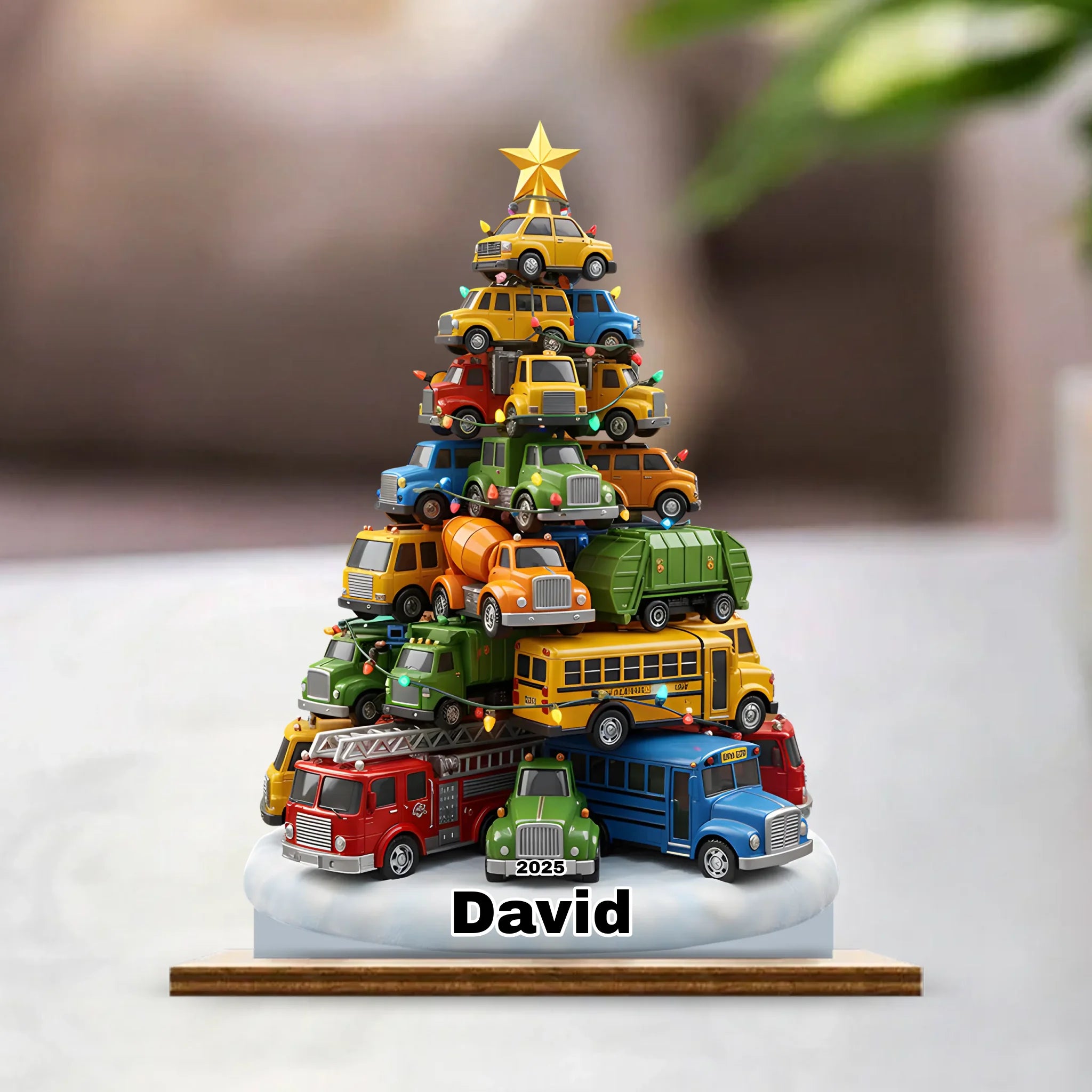 🚛Trucks Christmas Tree Customized Wooden Ornaments – Personalized Year and Name Wooden Plaque - Christmas Gifts