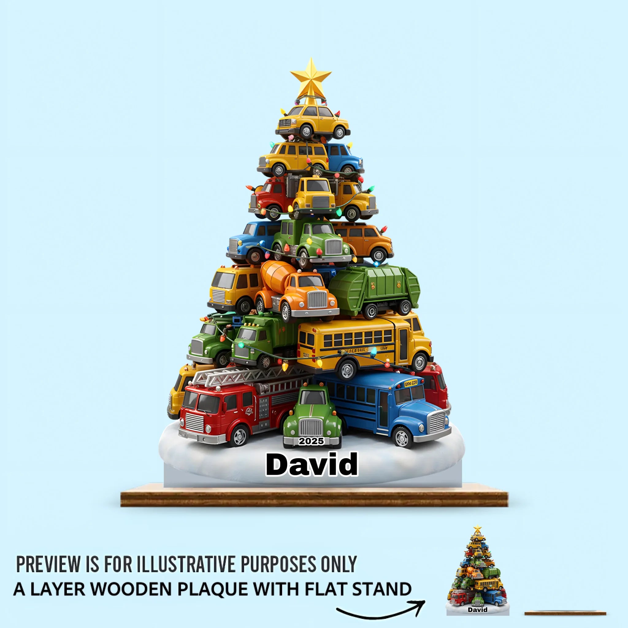 🚛Trucks Christmas Tree Customized Wooden Ornaments – Personalized Year and Name Wooden Plaque - Christmas Gifts