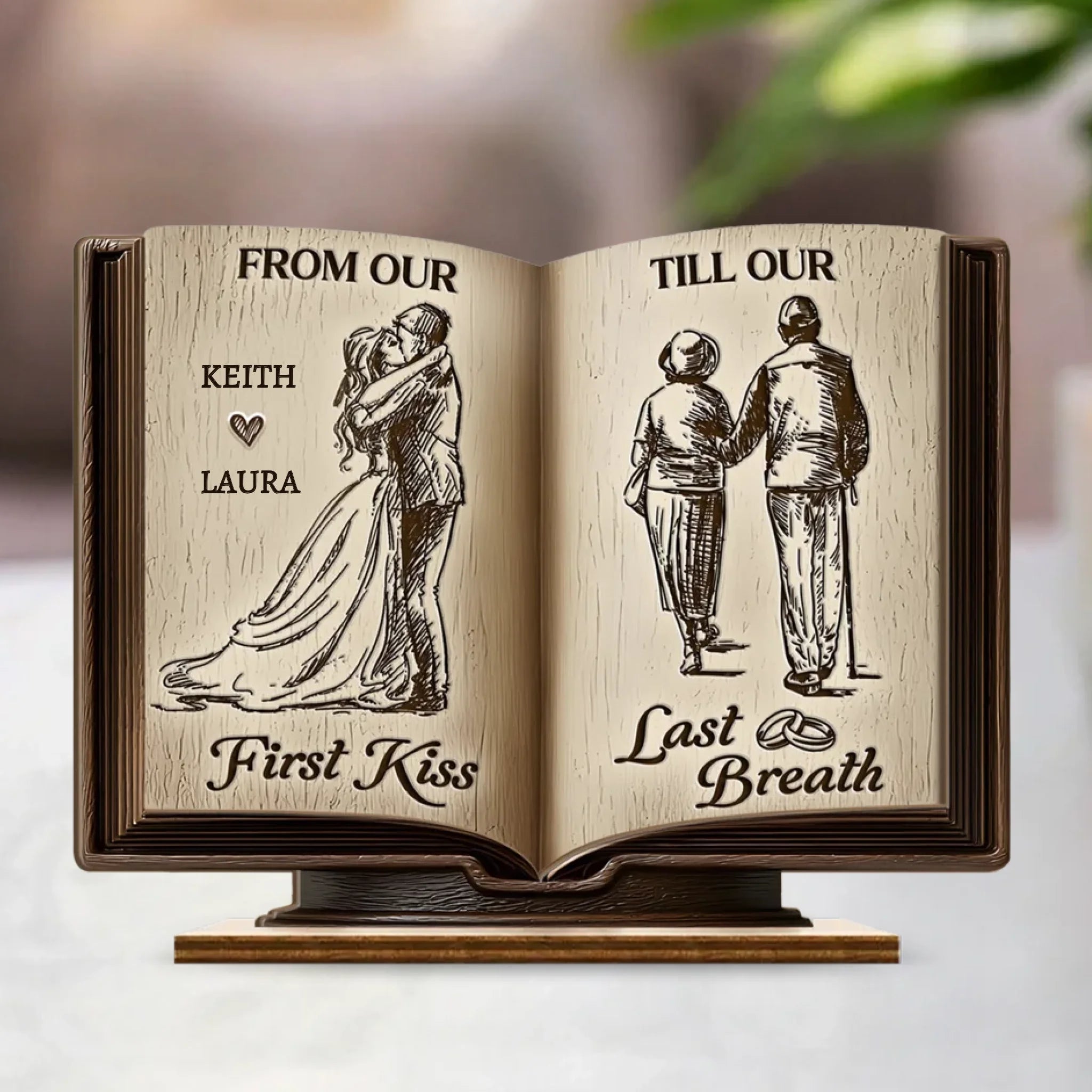 From Our First Kiss To Our Last Breath Customized Wooden Ornaments– Personalized Name Wooden Plaque - Gift For Couples