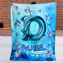 Custom Shark Blanket – Personalized Initial and Name Ocean Blanket – Gift for Kids
