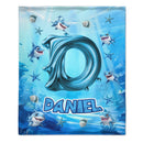 Custom Shark Blanket – Personalized Initial and Name Ocean Blanket – Gift for Kids
