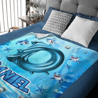 Custom Shark Blanket – Personalized Initial and Name Ocean Blanket – Gift for Kids