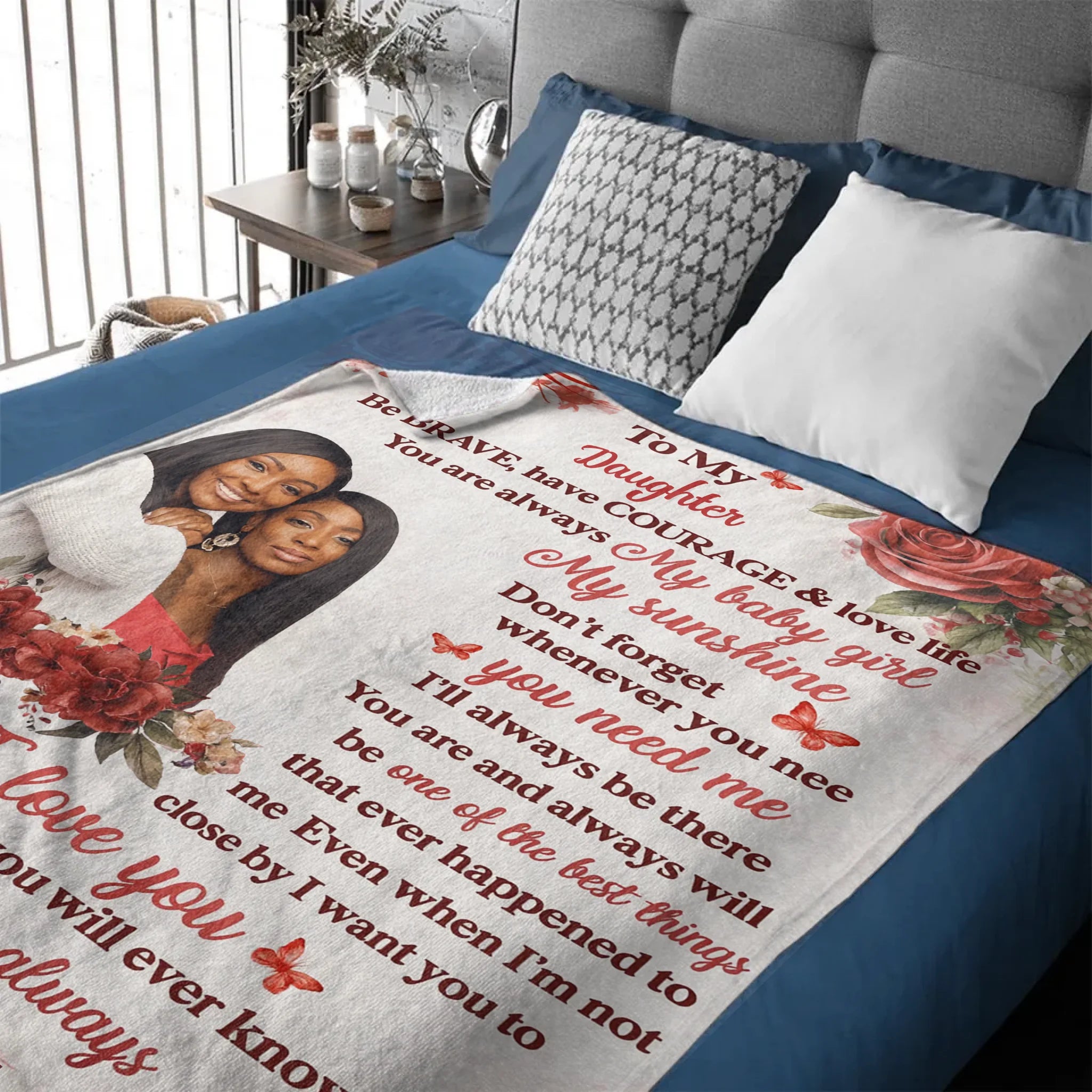 ❤️My Baby Girl My Sunshine Customized Letter Blanket – Personalized Photo and Title – Gift for Girl, Daughter