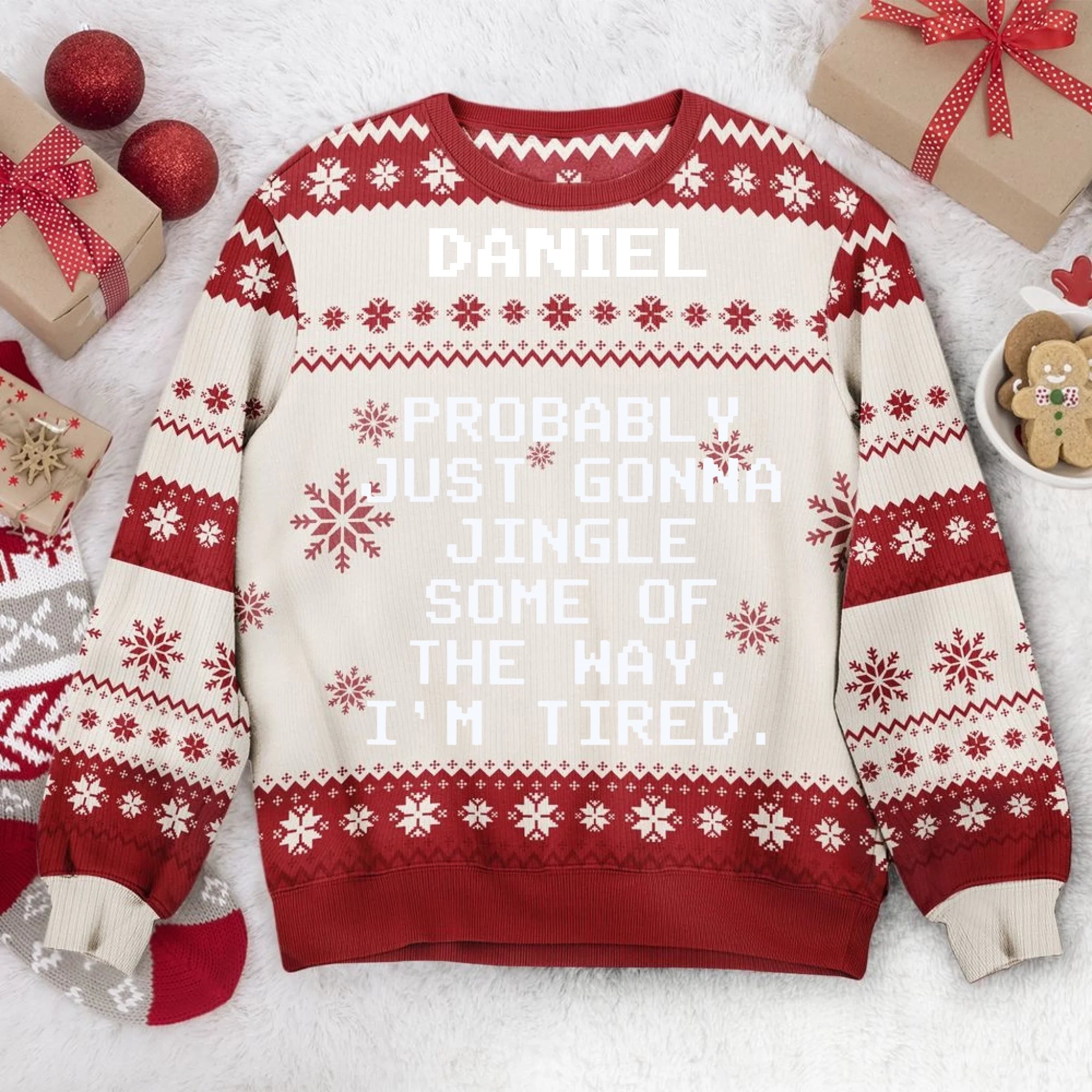 🔔Funny “I’m Tired” Ugly Custom Christmas Sweater – Personalized Lazy Holiday Jingle Clothing - Christmas Gift for Men & Women