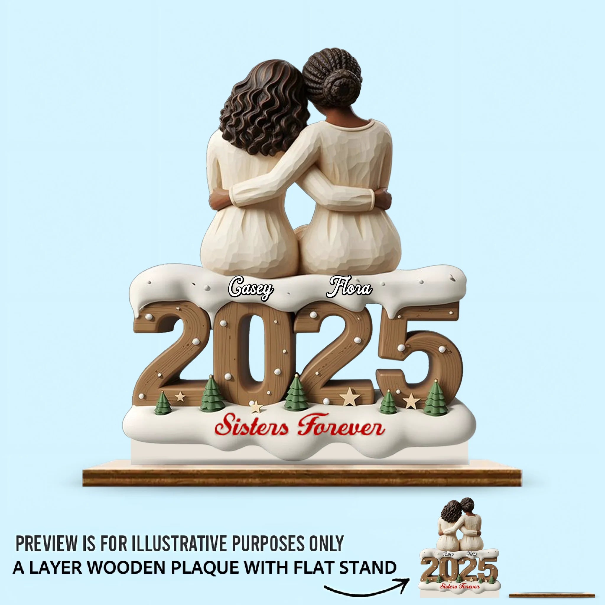 Sisters And Besties Forever Custom Wooden Ornaments- Personalized Title, Number of Characters and Names Wooden Plaque - Christmas Gift For Sister, Besties