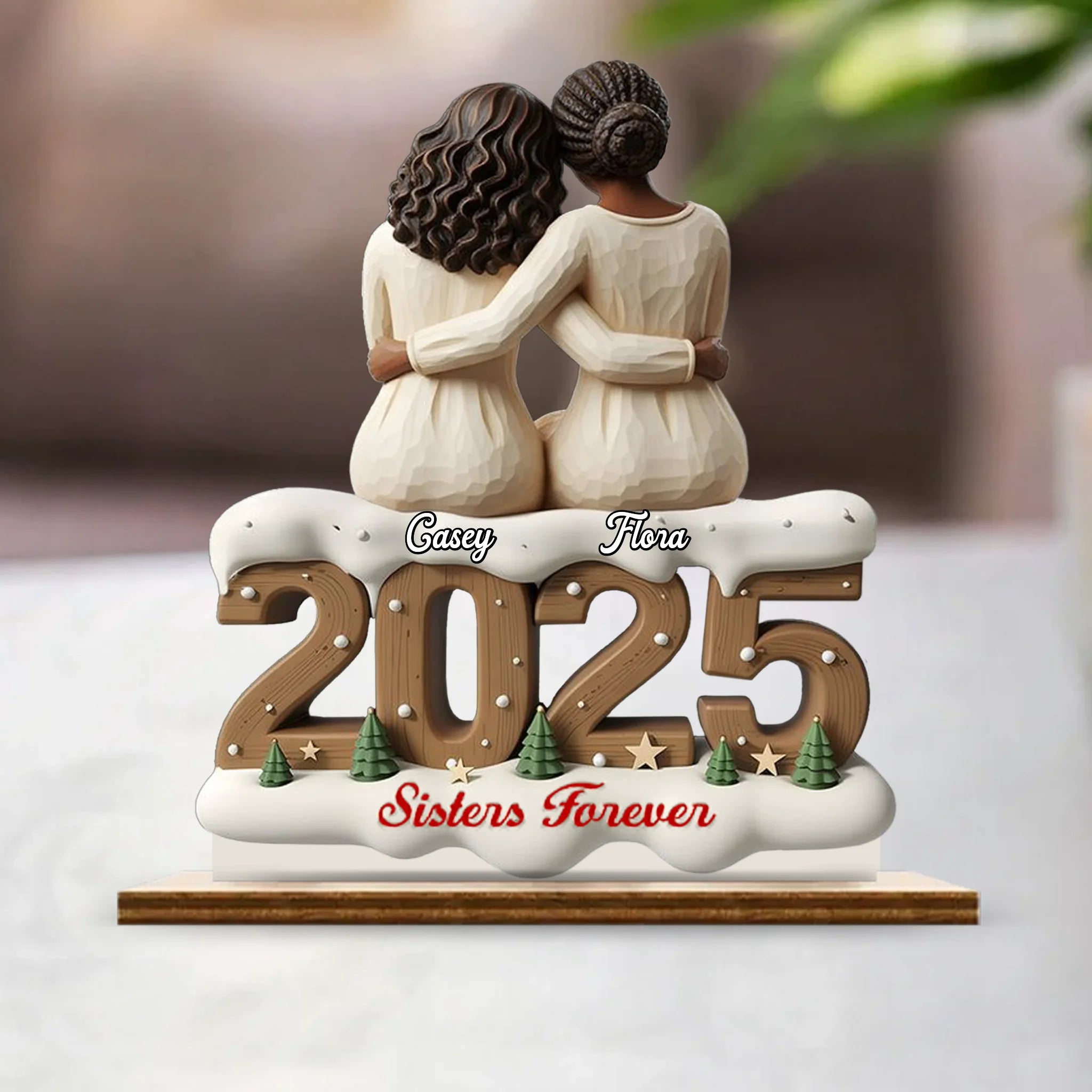 Sisters And Besties Forever Custom Wooden Ornaments- Personalized Title, Number of Characters and Names Wooden Plaque - Christmas Gift For Sister, Besties