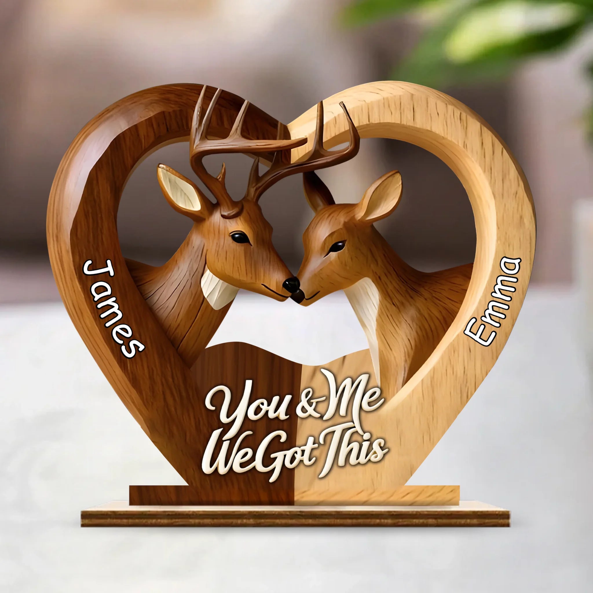 You & Me We Got This Customized Deer Wooden Ornaments – Personalized Names Wooden Plaque - Gift For Couples