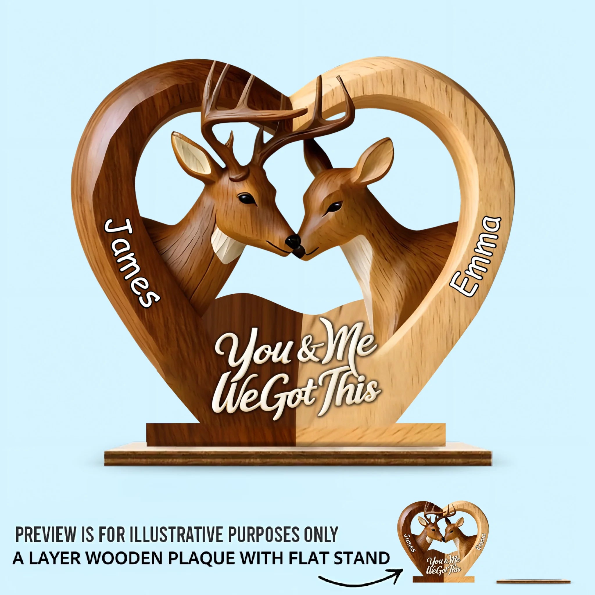 You & Me We Got This Customized Deer Wooden Ornaments – Personalized Names Wooden Plaque - Gift For Couples