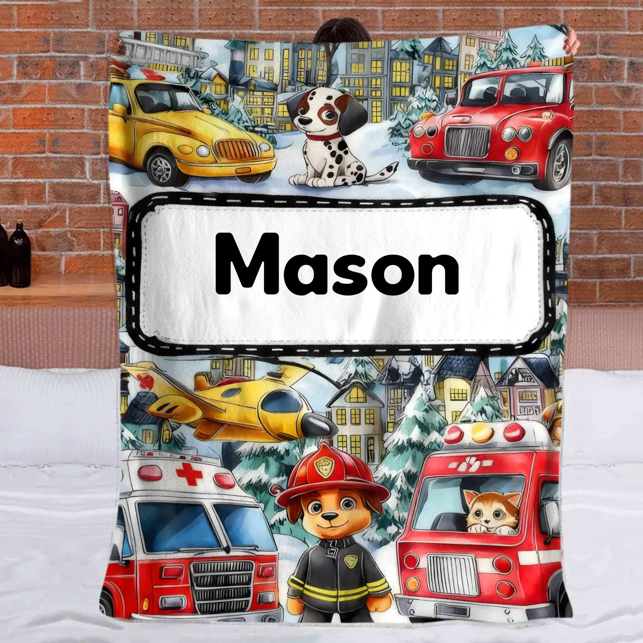 Custom Fire Dog Rescue Blanket – Personalized Firefighter Blanket – Gift for Kids